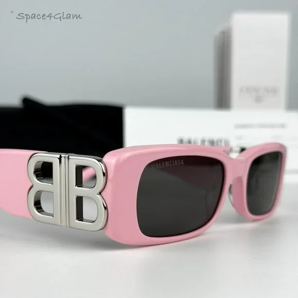 NEW Balenciaga BB0096S 012 Pink Silver Logo Grey Rectangle Unisex Sunglasses NEW Balenciaga BB0096S 012 Pink Silver Logo Grey Rectangle  main image 3